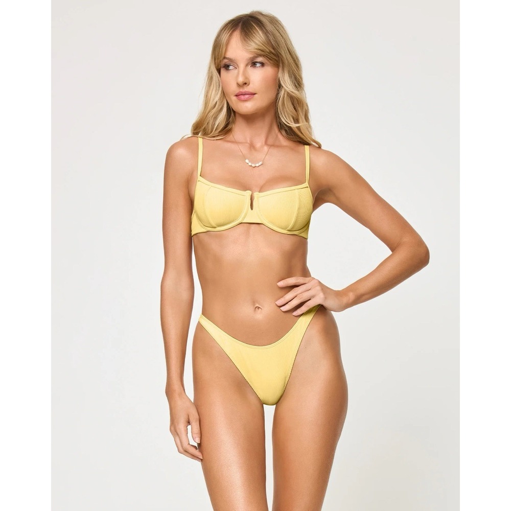 New! L*SPACE‎ Donnie Bottom Bitsy Ribbed Cheeky Bikini Bottom Daisy Yellow XL